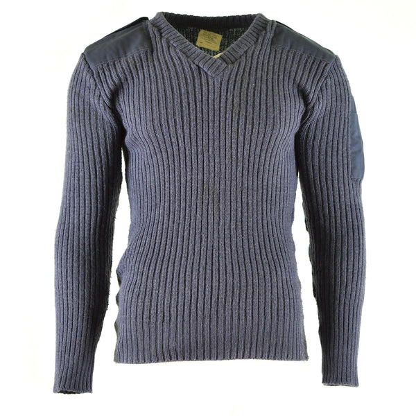 Original British Army Pullover Commando Jumper Blue Grey Sweater Wool V-ring