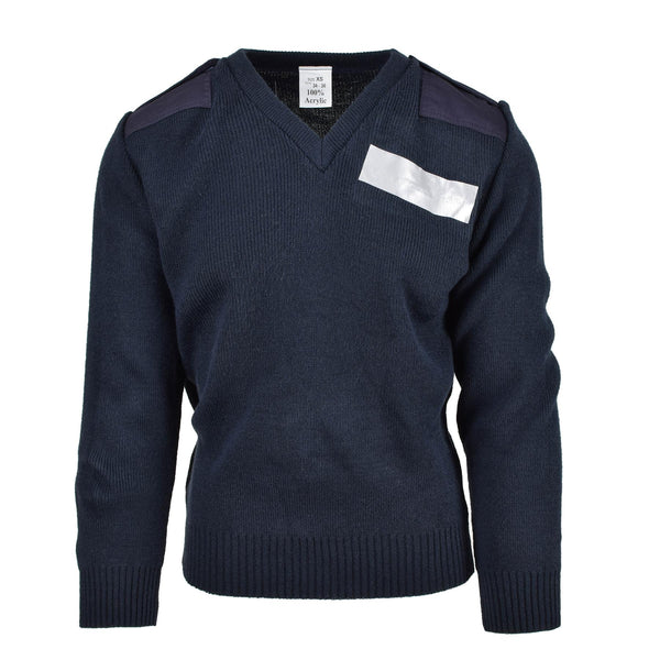 Original brittisk ex-police service pullover commando jumper blå v-hals tröja