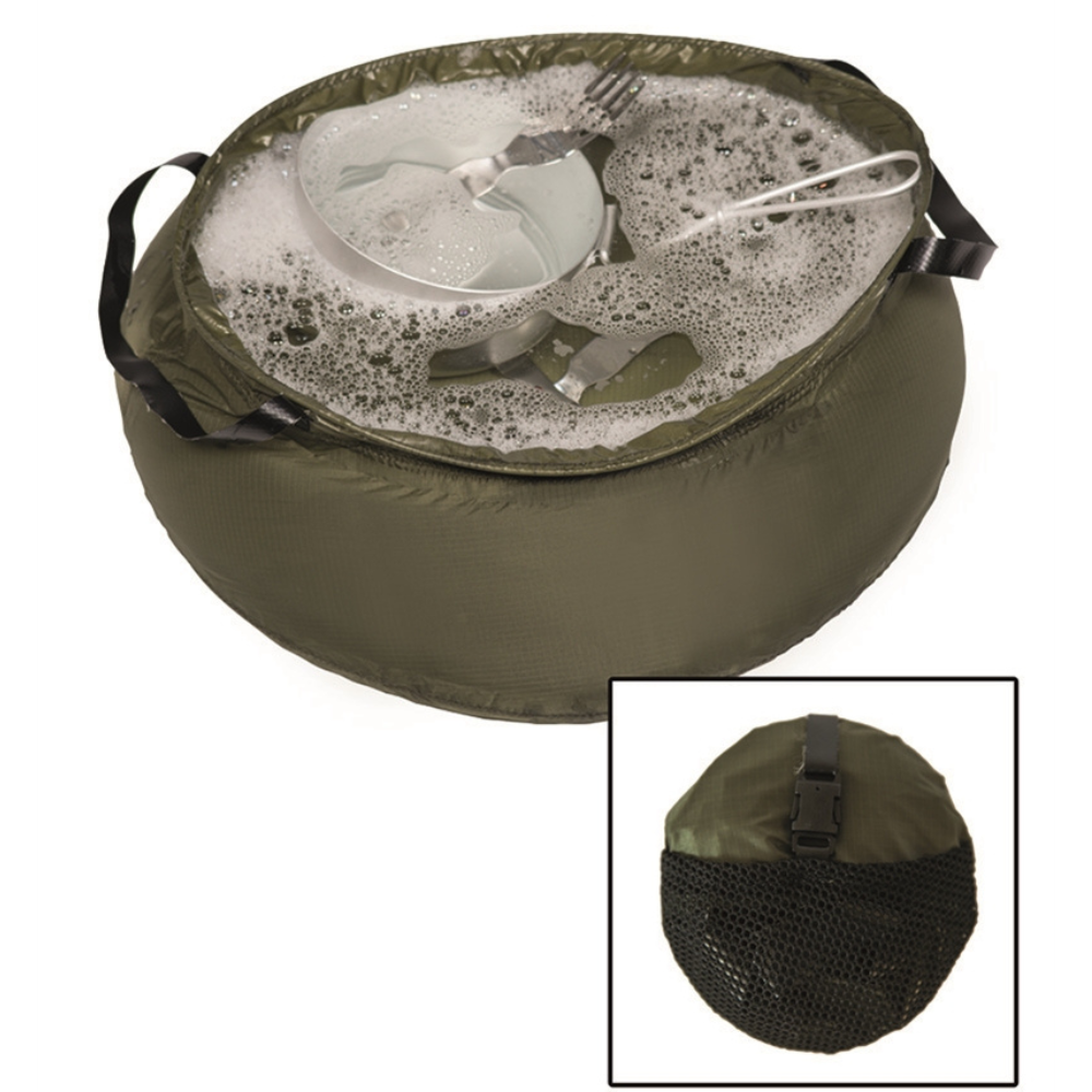 Mil-Tec hopfällbar nylonskål 10L OD Grön Camping Tvättställ Packbar