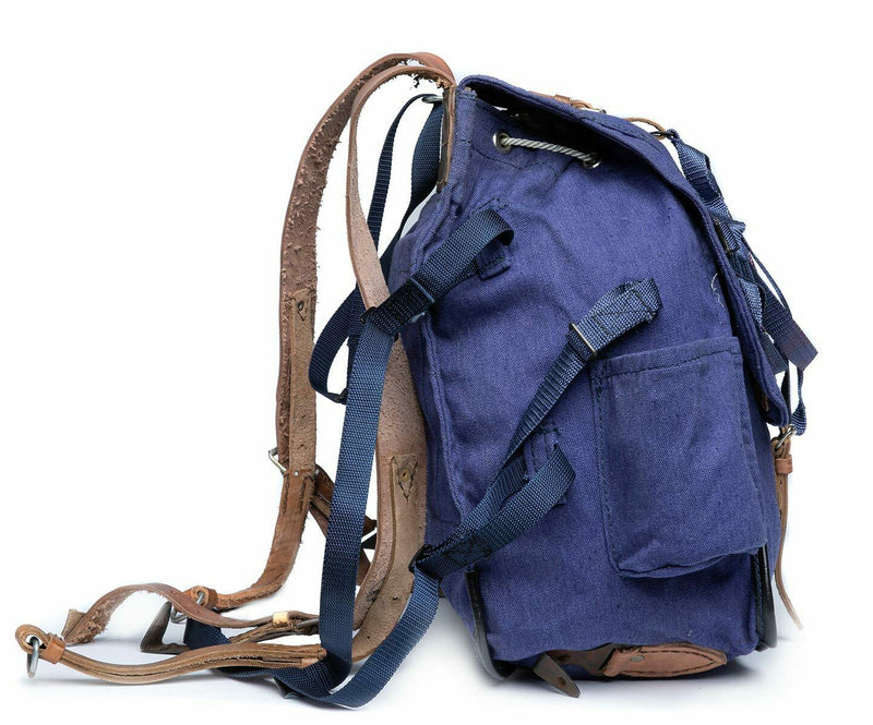 Äkta rumänska armé ryggsäck militäröverskott blå duk haversack väska ny