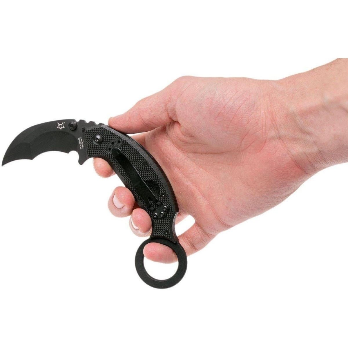 Fox Knives Märke Italien Chiropteka Fällkniv Karambit rostfritt stål svart