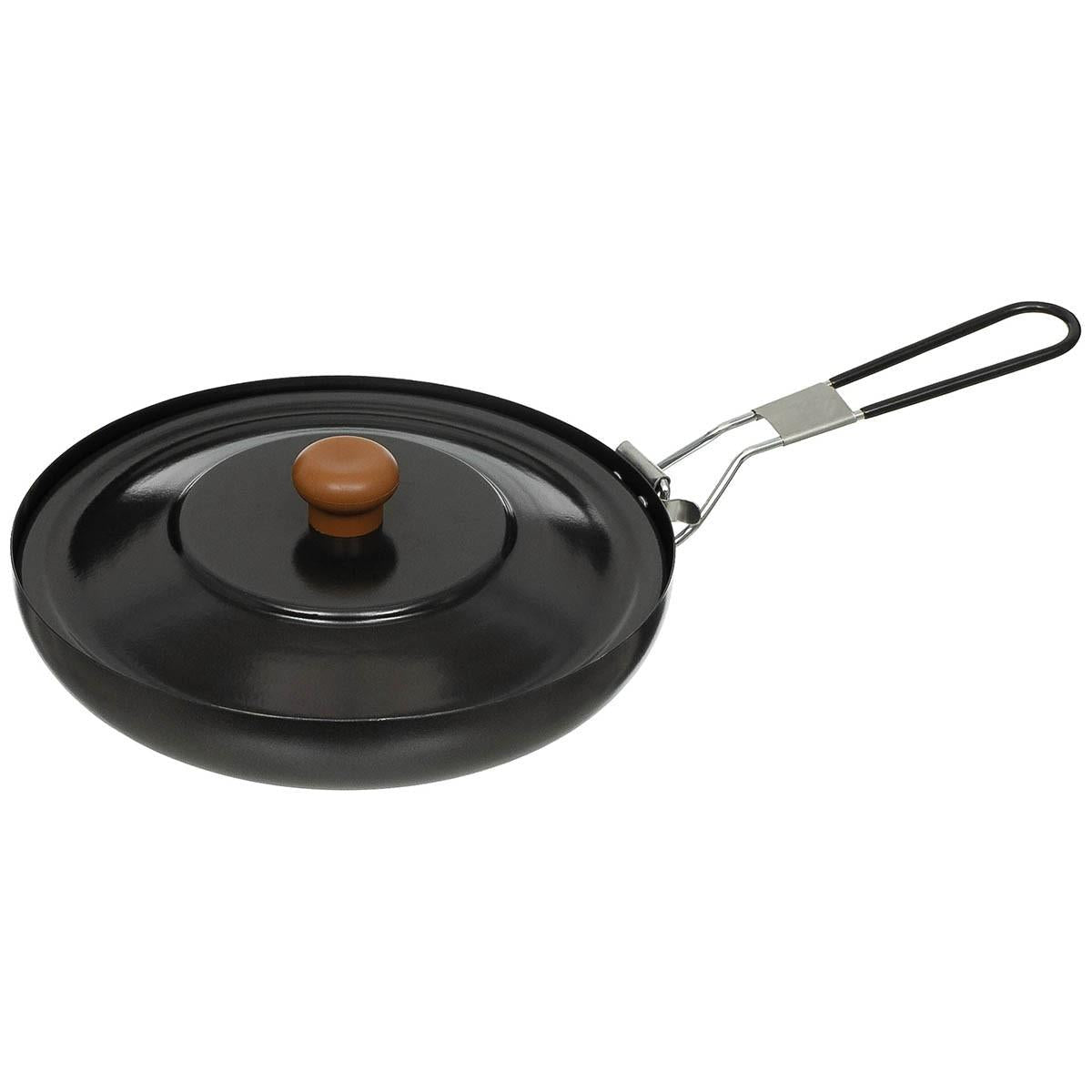 Fox Outdoor Stekpanna Stål Vikbart gummibelagt handtag Emalj Lock Svart