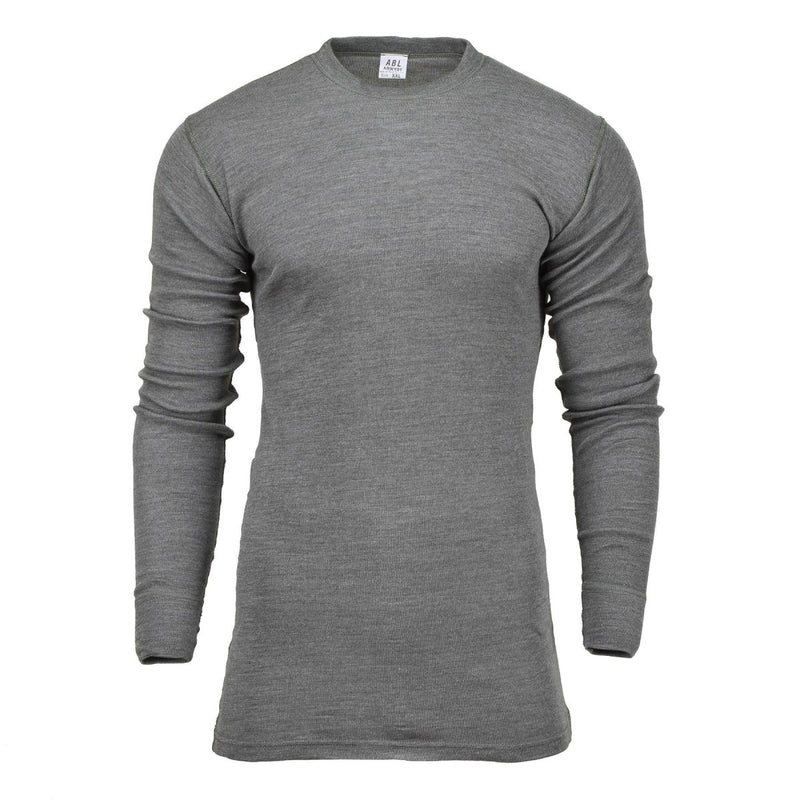Genuine Belgian Military gray thermal undershirt with long sleeves, flame-resistant aramid fabric, and round neckline.