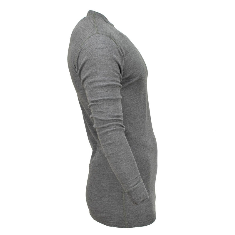 Genuine Belgian military gray thermal undershirt made of flame-resistant aramid material with long sleeves and round neckline