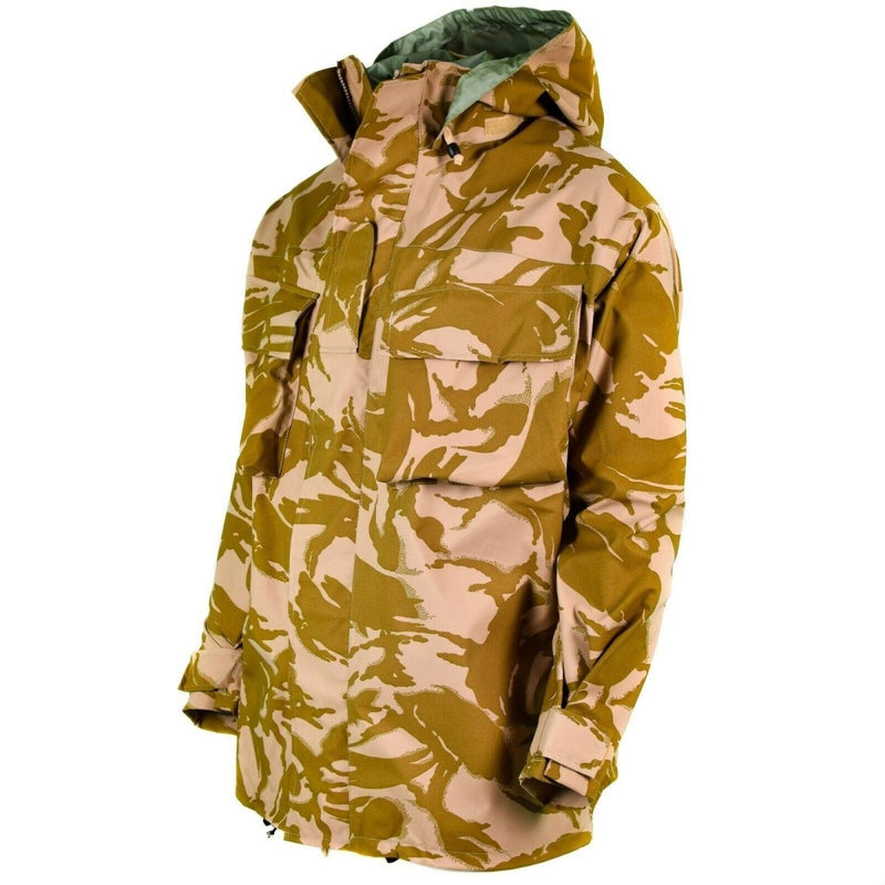 British Army desert camo MVP Goretex waterproof combat jacket with hood and Velcro cuffs for outdoor use