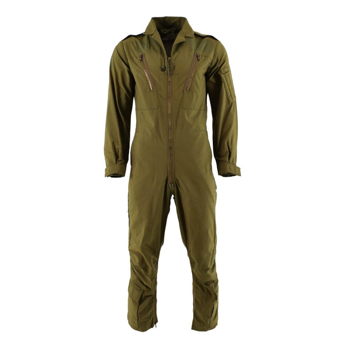 Äkta British Royal Air Forces olivgrön overall jumpsuit med dragkedja och flera fickor, militärt överskott.