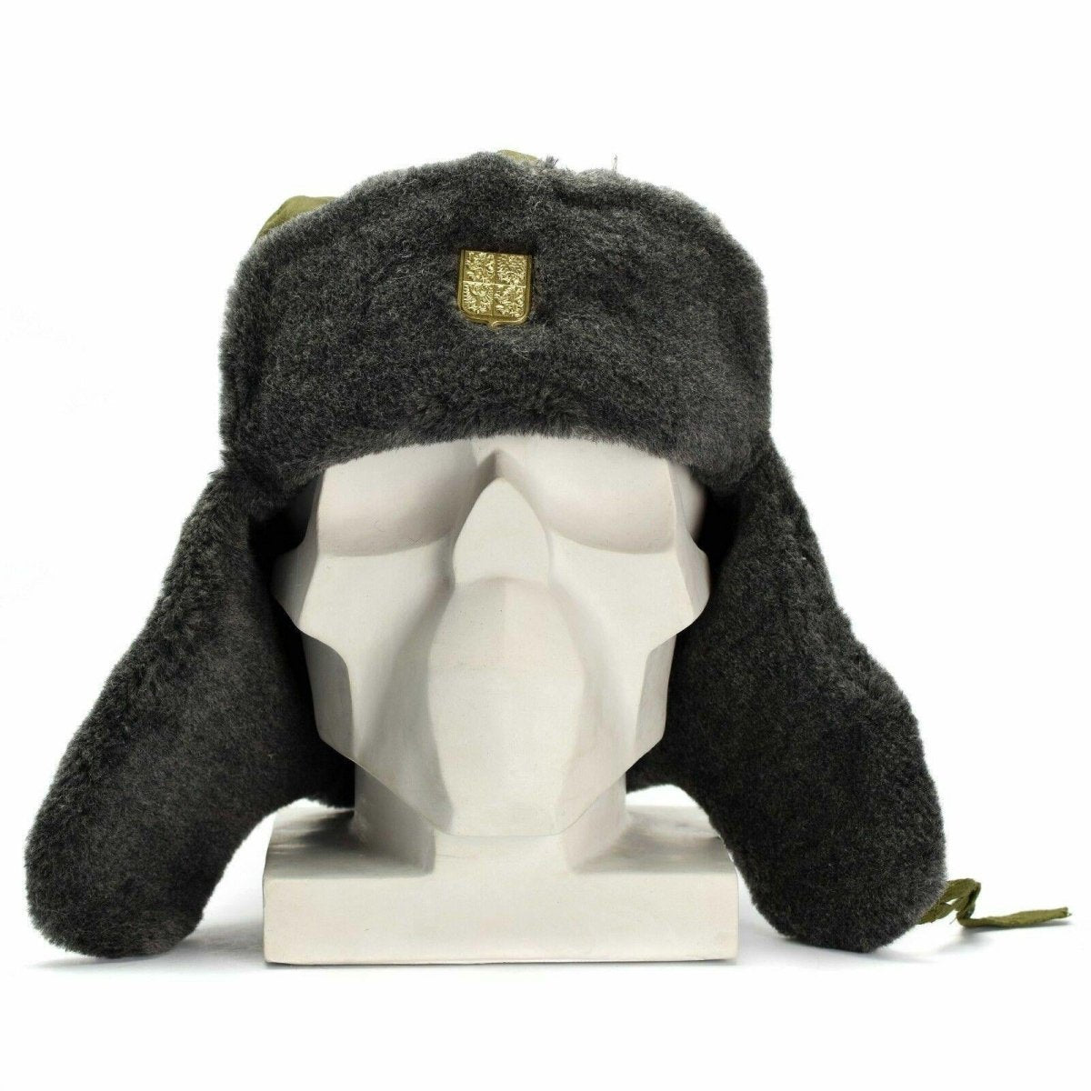 Äkta tjeckiska armé Cap militär vinterhatt ushanka grå olivhatt med märke ny