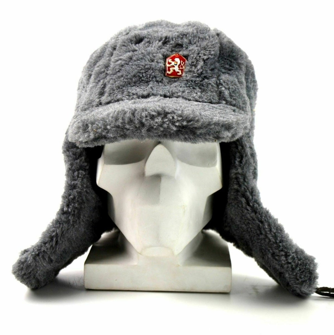 Äkta tjeckiska armé vinterkapslar ushanka grå päls varm hatt cz militär isignia