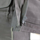 Close-up of durable zipper and fabric detail on genuine Danish Army Combat Jacket M71 in military grey.