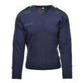 Äkta holländska armé pullover v-hals blå ribben stickad militär överskott tröja jumper