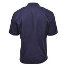 Back view of a genuine Dutch military short-sleeve buttoned shirt in solid blue, durable and breathable fabric.