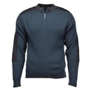 Genuine Dutch military surplus blue troyer pullover sweater with quarter zip and reinforced elbow patches.