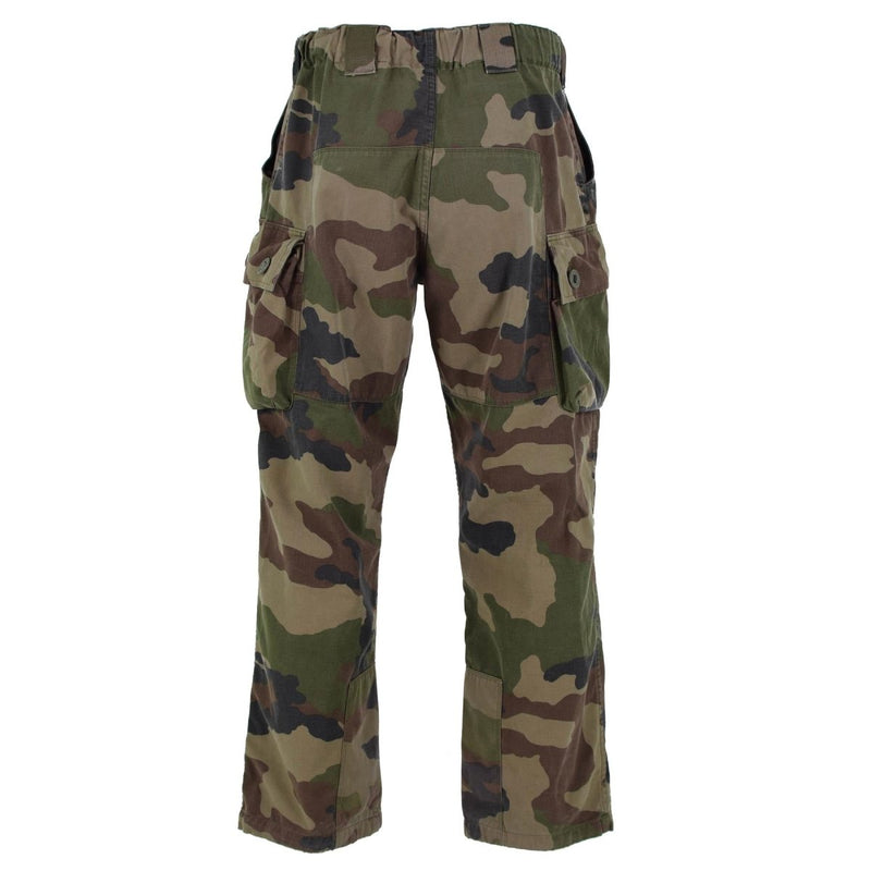 Genuine French Army FELIN CCE camo combat pants with ripstop fabric, cargo pockets, and adjustable waist and cuffs.