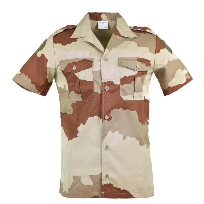 Äkta French Army F2 desert camo kortärmad militär överskottsskjorta med bröstfickor och epauletter.