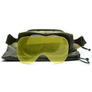 Genuine French army tanker goggles with yellow protective lens and adjustable camouflage elastic strap, ideal for military use.