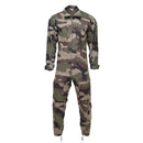 Genuine French military CCE camouflage coverall jumpsuit with roomy fit, reinforced elbows and knees, and utility pockets