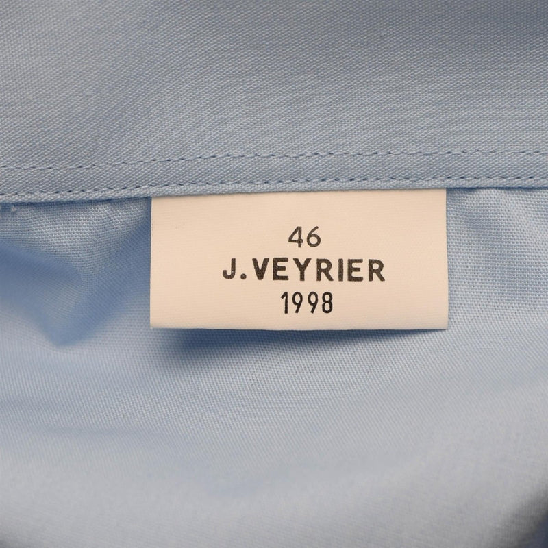 Clothing label inside genuine French military police blue cotton shirt showing size 46 and maker J. Veyrier 1998.