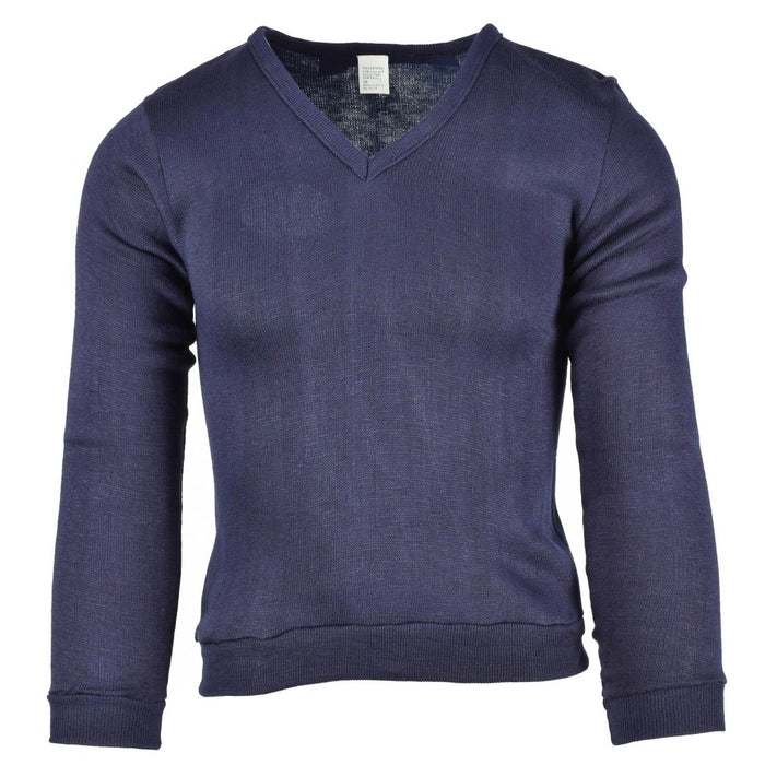 Äkta French Military School blå V-ringad jersey sweatshirt gjord av lätt andningsbart bomullstyg.