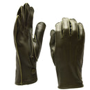 Pair of genuine German police issue olive green leather patrol gloves with snap-button wrist closure