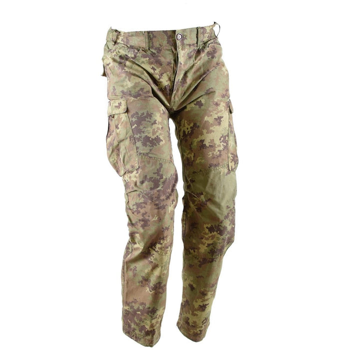 Äkta italienska armé ripstop stridsbyxor i öken Vegetato kamouflage med cargofickor och förstärkta knän.