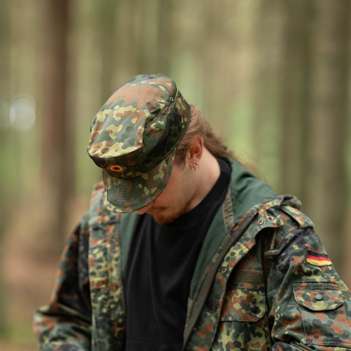 Äkine Original German Army Flecktarn Cap BW Woodland Camo Military Hat Ny