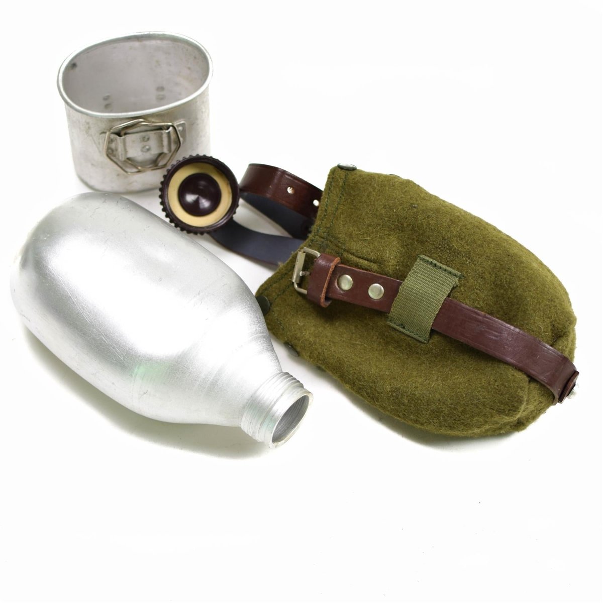 Äkta rumänska armékanten cup filt omslag vintage retro vattenbott som ny