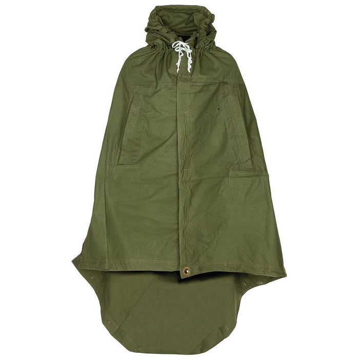 Äkta rumänska armé oliv vattentät presenning poncho med huva och knappförslutningar för regnskydd och skydd.