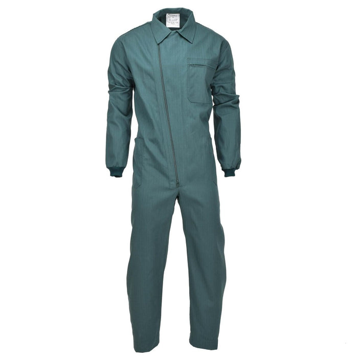 Äkta spansk militärgrön ripstop-overall med dragkedja fram, bröstficka och elastiska muddar, ny army jumpsuit.