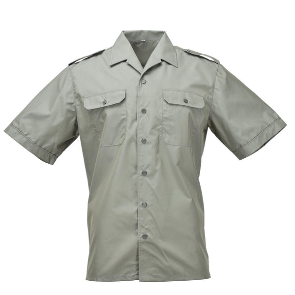 Genuine Spanish Navy Armada olive short sleeve formal shirt with epaulettes, designed for marines with military heritage.
