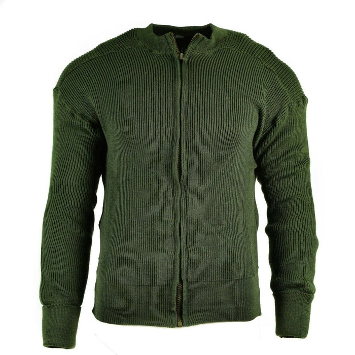 Vintage äkta svensk militär ulltröja grön hel dragkedja chunky stickad jumper cardigan