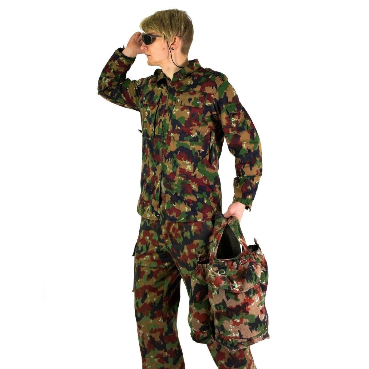 Äkta schweiziska arméryggsäck Schweiz Alpen Camo Snicker Rucksack W Suspenders