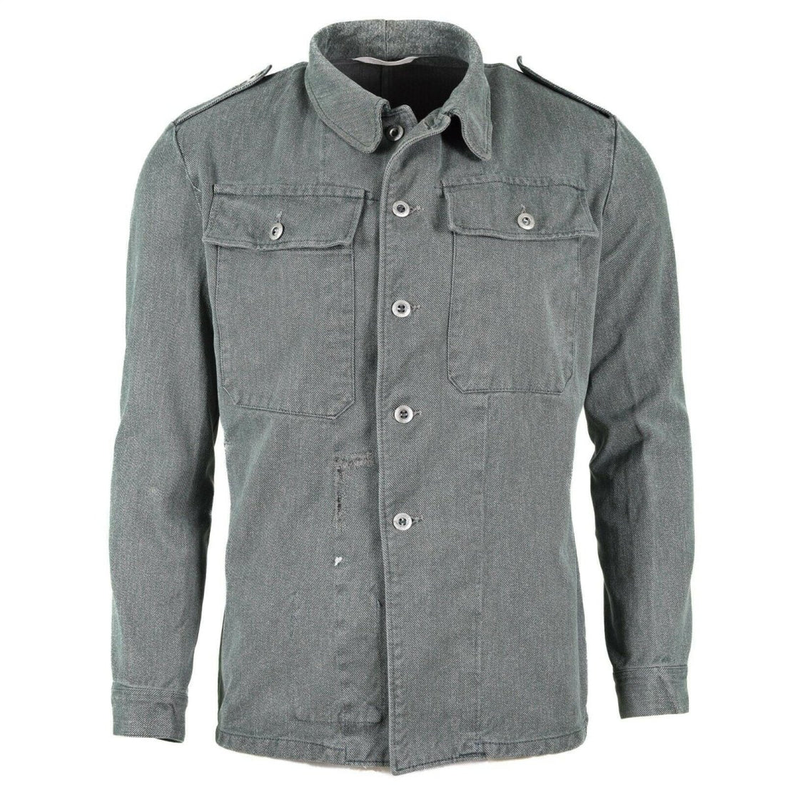 Äkta schweiziska arméarbetsjacka denim militärjacka grå vintage överskott