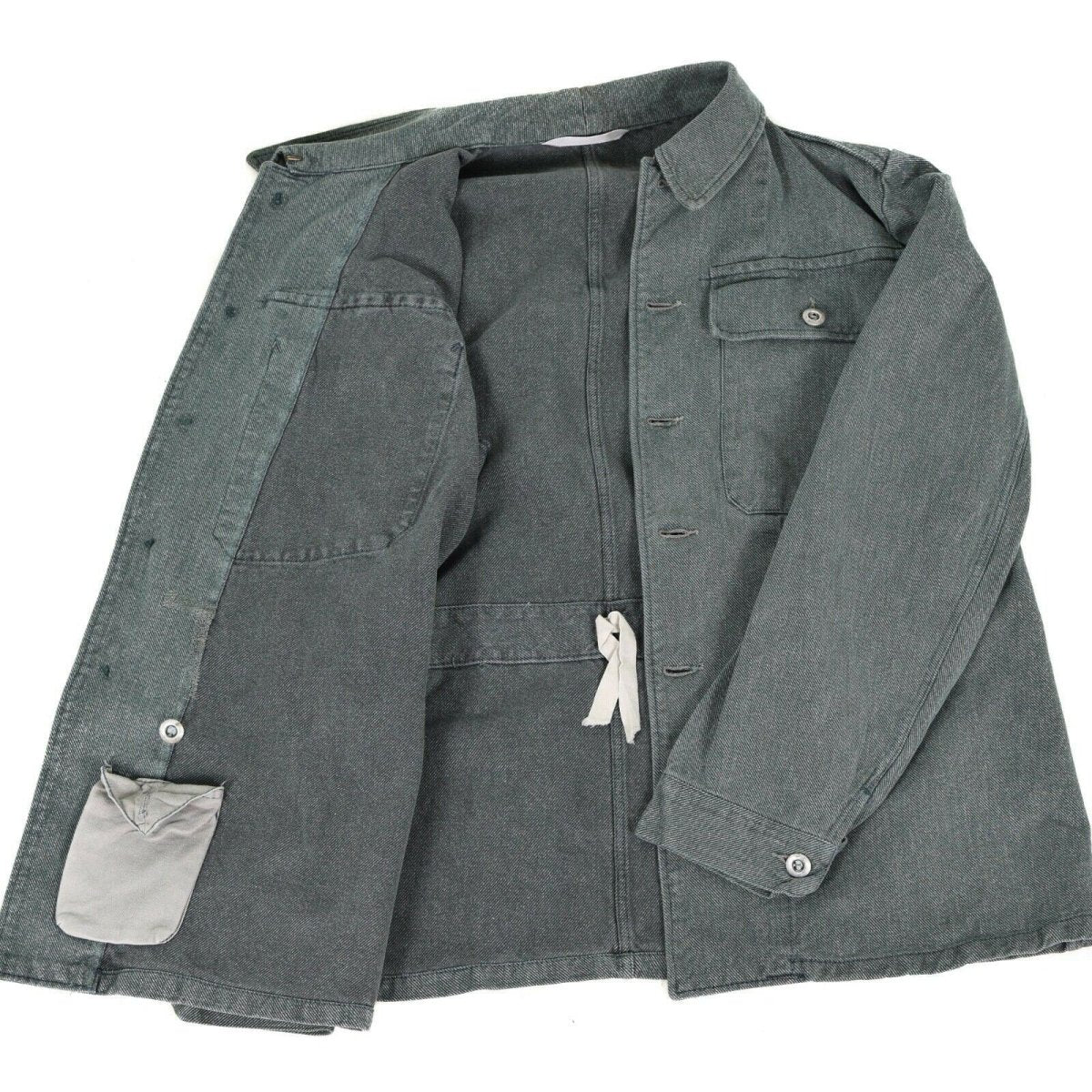 Äkta schweiziska arméarbetsjacka denim militärjacka grå vintage överskott