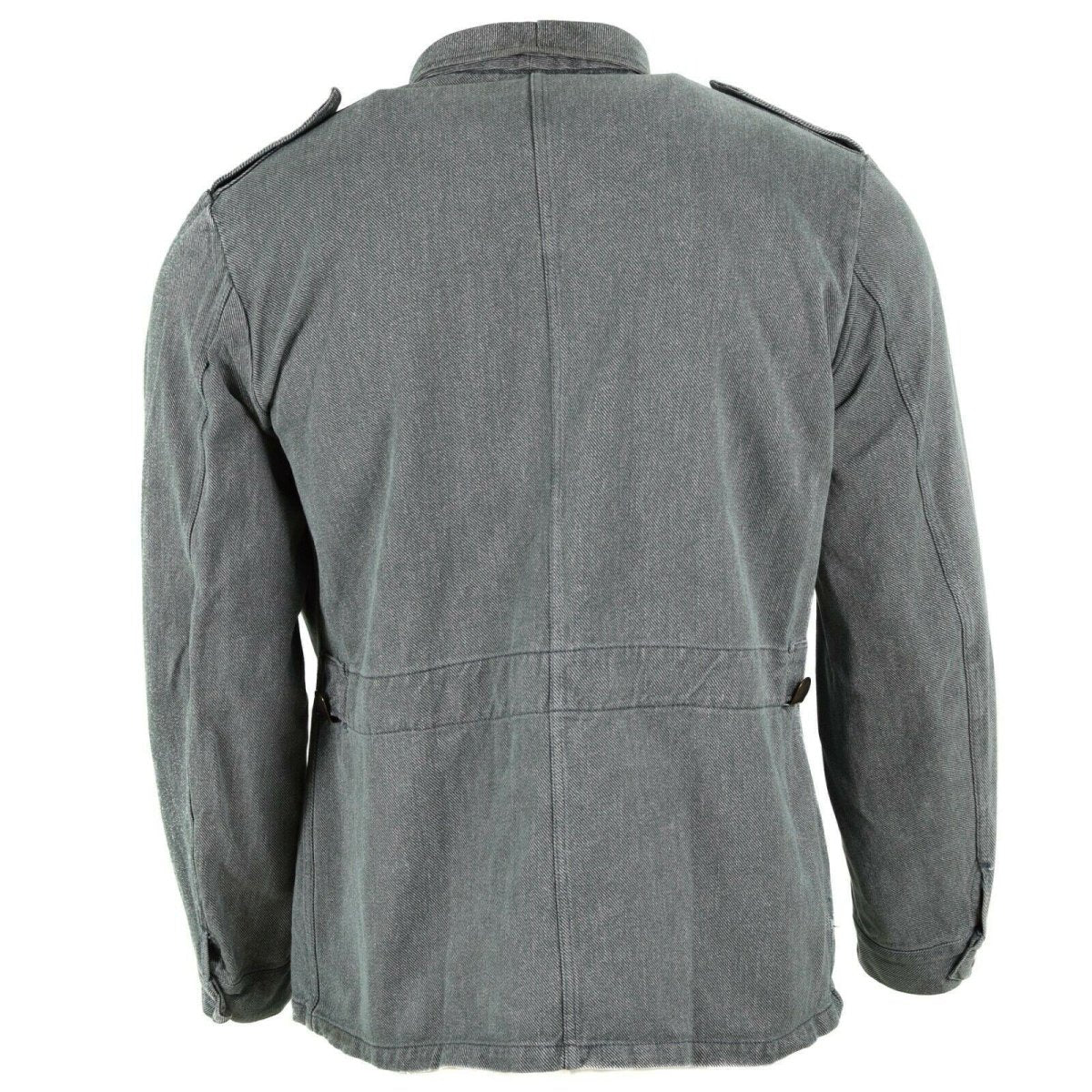 Äkta schweiziska arméarbetsjacka denim militärjacka grå vintage överskott