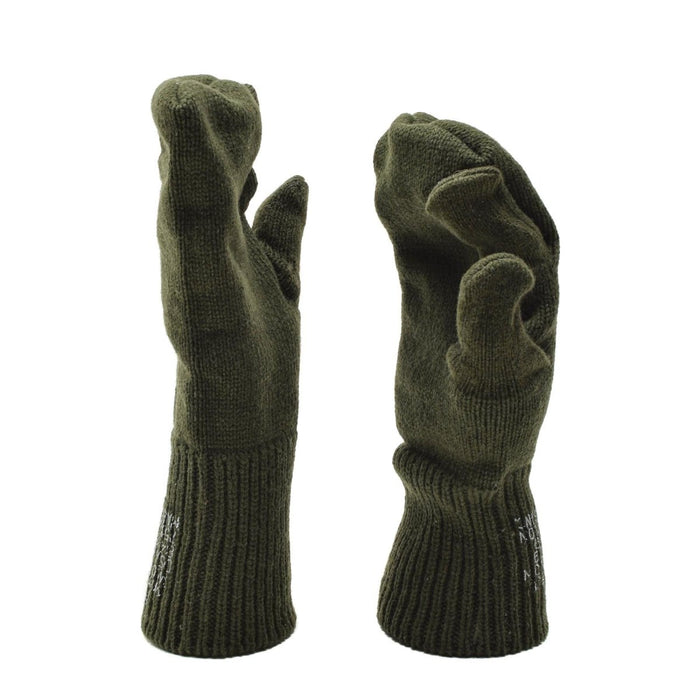 Grön ull U.S. Military trigger fingervantar med fingerfri design för värme och fingerfärdighet utomhus.