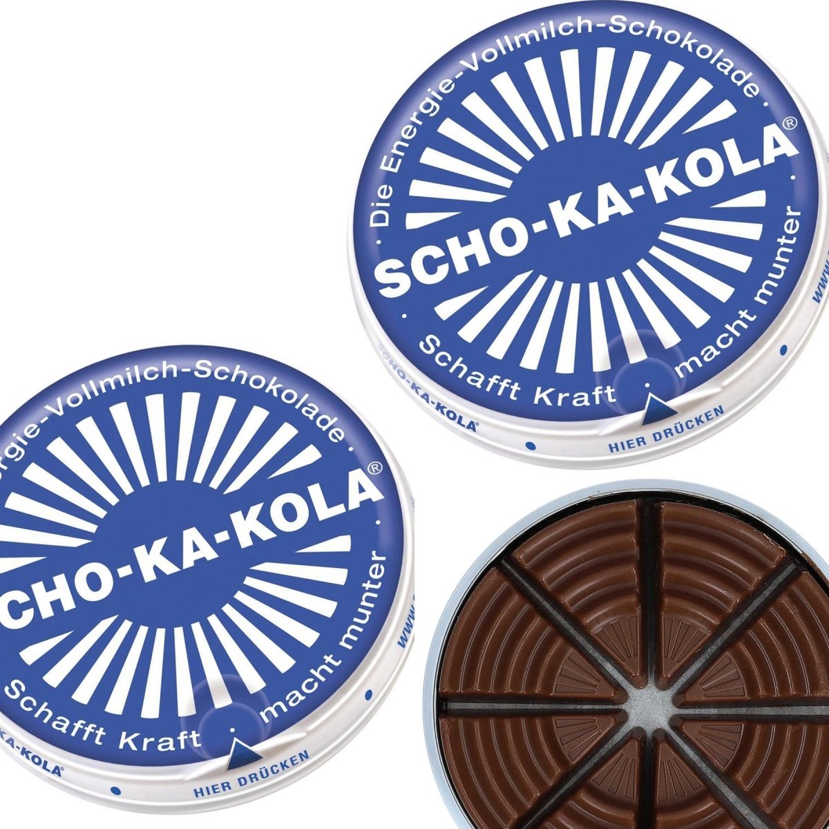 Tysk energi mjölkchoklad scho-ka-kola helmjölk 100 g tennburk blå