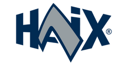 Blue and gray HAIX logo with stylized letter A resembling a mountain peak and sharp edges on a white background