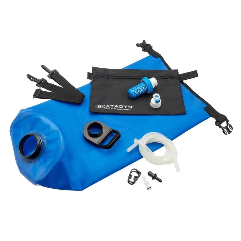 Katadyn BeFree Gravity 10L water filter hydration bladder with accessories for clean drinking water purification