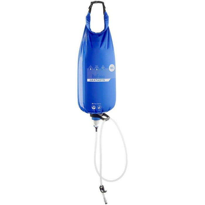 Katadyn BeFree Gravity 10L vattenfilter vätskeblåsa med EZ-Clean membran och snabbkopplingsventil hängande isolerad vy