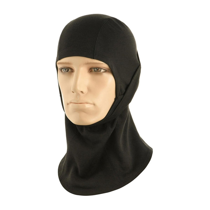 Black M-TAC military style balaclava with lightweight, breathable fabric for winter tactical and outdoor use.