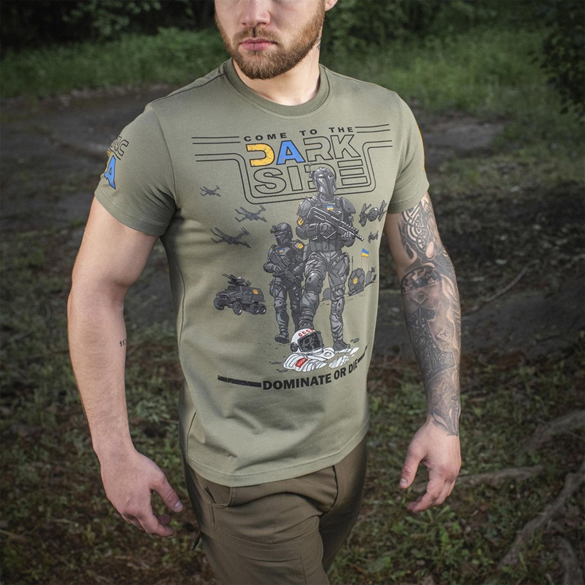 M-tac militär stil klassisk t-shirt kort ärm underkläder ukrainsk flagga oliv