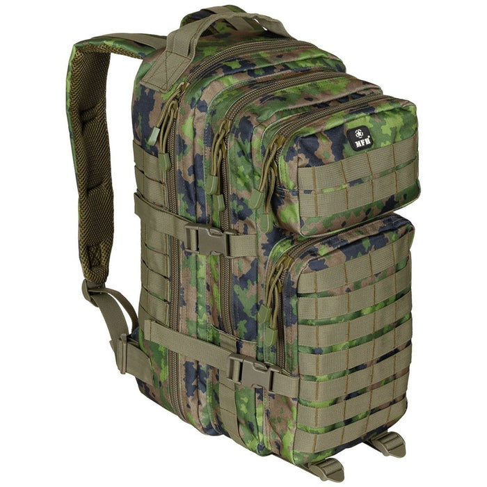 MFH Assault I Tactical Backpack 30L vadderade axelremmar MOLLE M05 Camo - GoMilitar