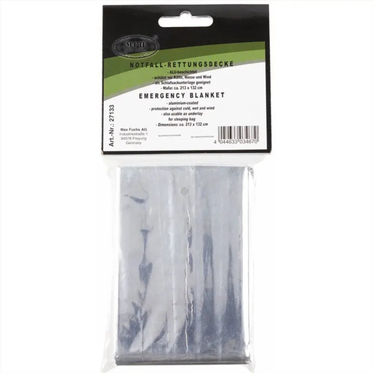 MFH Emergency Life Filt 213×132 cm Aluminiumbelagd överlevnadsfolie