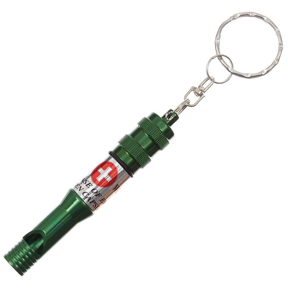 MFH Emergency Whistle Waterproof Keychain ID Kapsel Anodiserad Aluminium Oliv