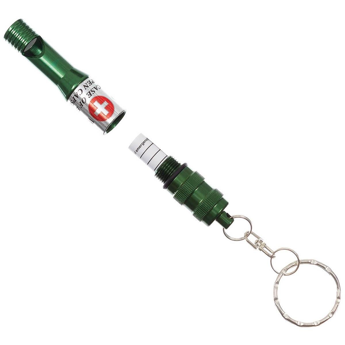 MFH Emergency Whistle Waterproof Keychain ID Kapsel Anodiserad Aluminium Oliv
