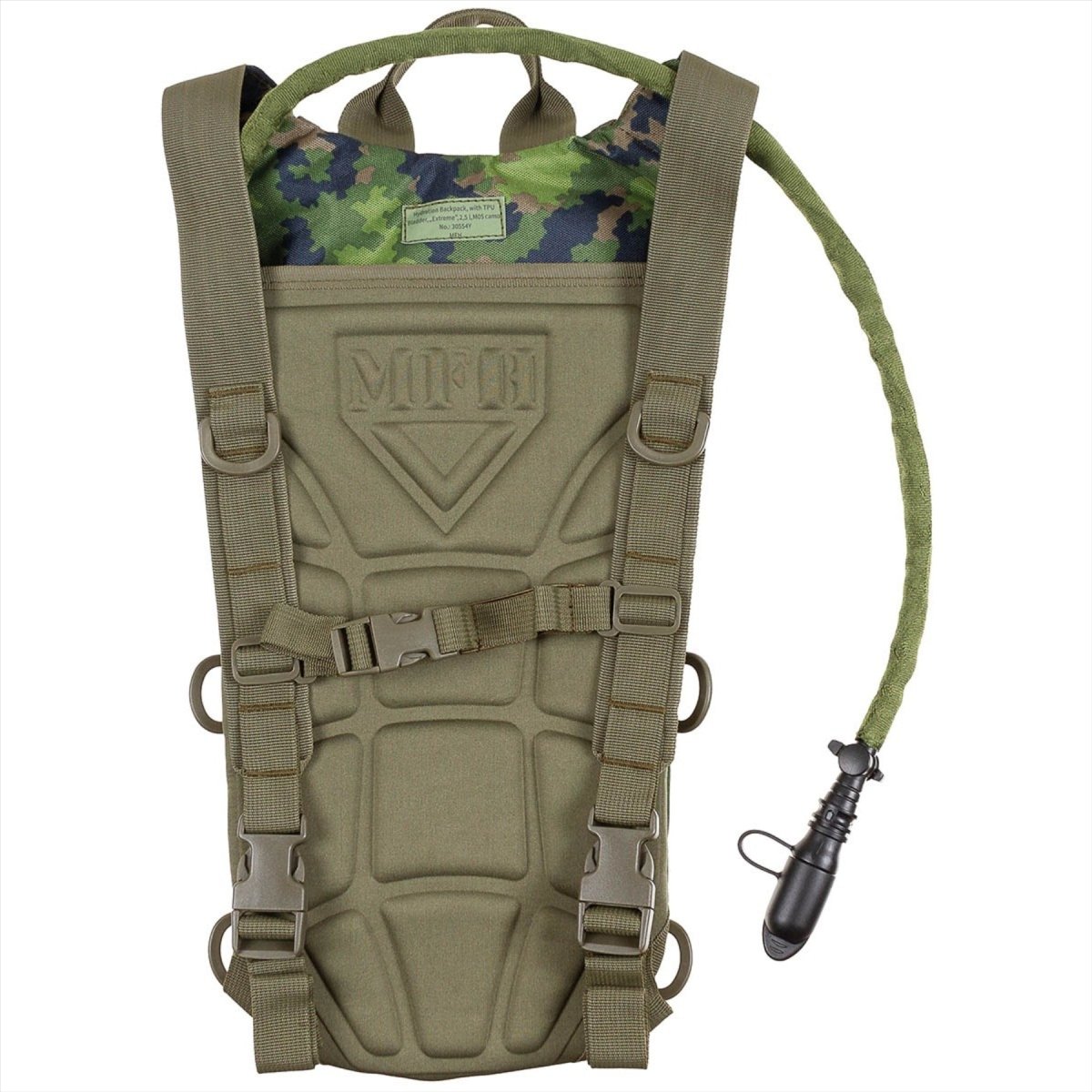 MFH Hydration Ryggsäck 2.5L TPU -urinblåsan ventilerad tillbaka stoppning M05 CAMO