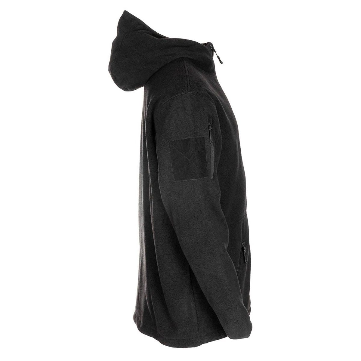 MFH Military Black Tactical Fleece Jacket Thermal Hooded Elasticated Hemline New