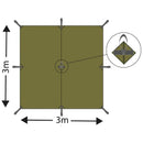 MFH Extreme 3x3 meter olive green waterproof tarp with fixed loops for shelter, sunshade, or ground cover use