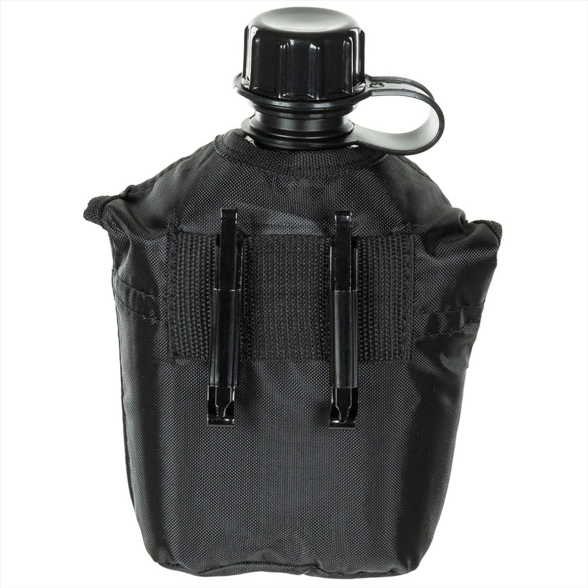MFH U.S. Military Plastic Canteen 1L Skruvmössa Klipp Bilaga BPA gratis svart