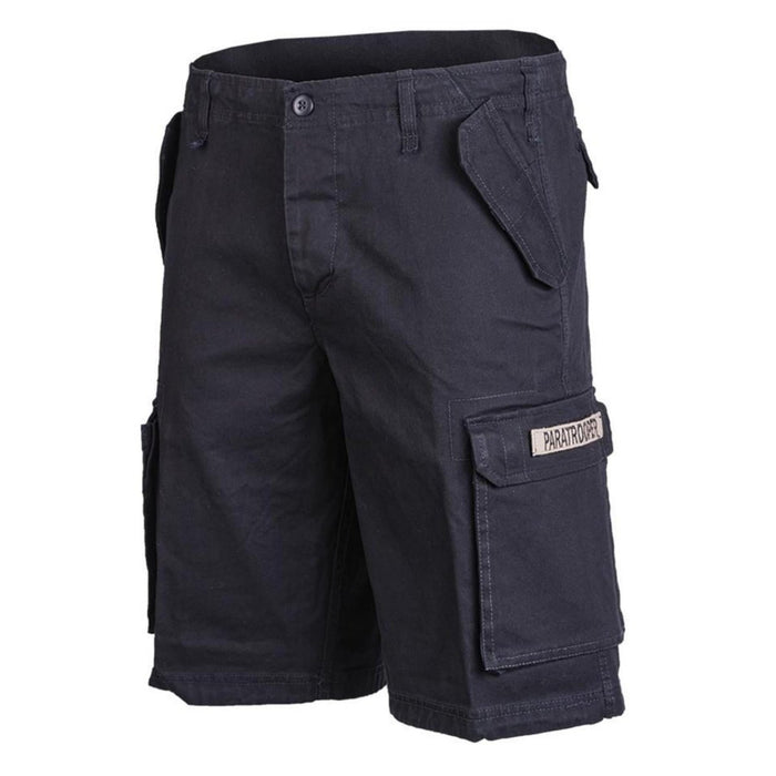 Mil-Tec svarta moleskin lätta fallskärmsjägareshorts med lastfickor och bälteshällor för utomhus- och arbetsbruk
